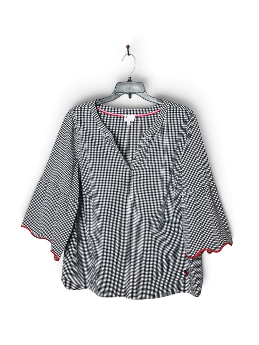 Talbots Oprah Collection 100% Cotton Black/White Gingham Ladybug Blouse Size 3X